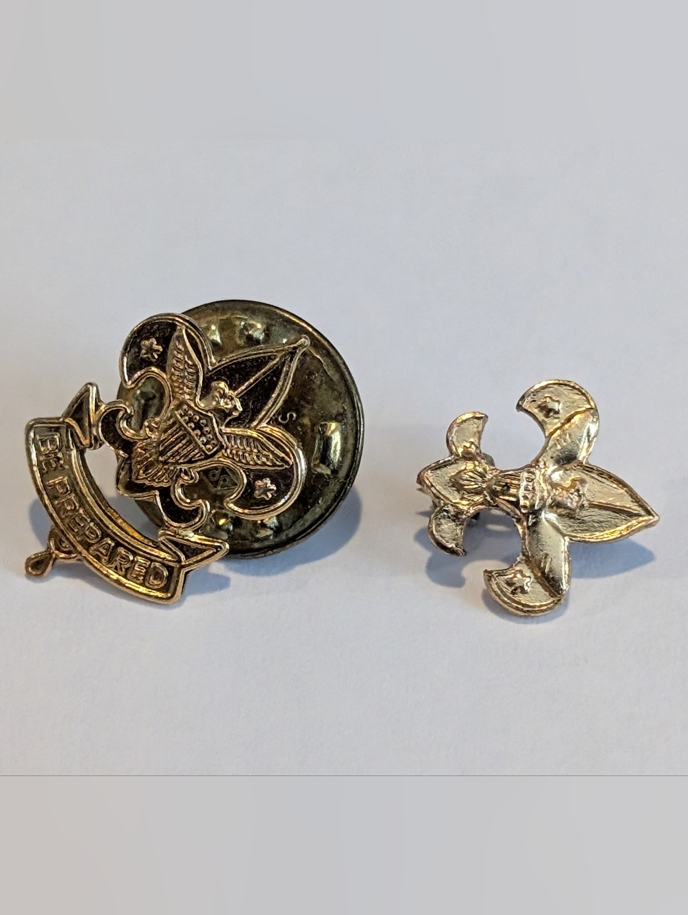 Vintage Boy Scouts BSA Be Prepared Rank Lapel Pin Pair 2 - Gold Tone